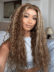 Real Ear To Ear Super Secure 13x4 Lace Frontal Honey Blonde Highlights Jerry Curly Pre-Everything Wig
