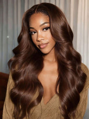 13x4 Pre-Everything? Lace Frontal Auburn Brown Loose Wave Wig with Invisi Drawstring & Face Framing Layers 150% Density