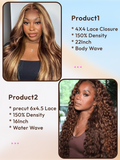 Petaluxe 2 Wigs $89 for 22" 4x4 Lace Closure Honey Blonde Body Wave and 16" Precut 6x4.5 Lace Piano Highlight Water Wave Wig