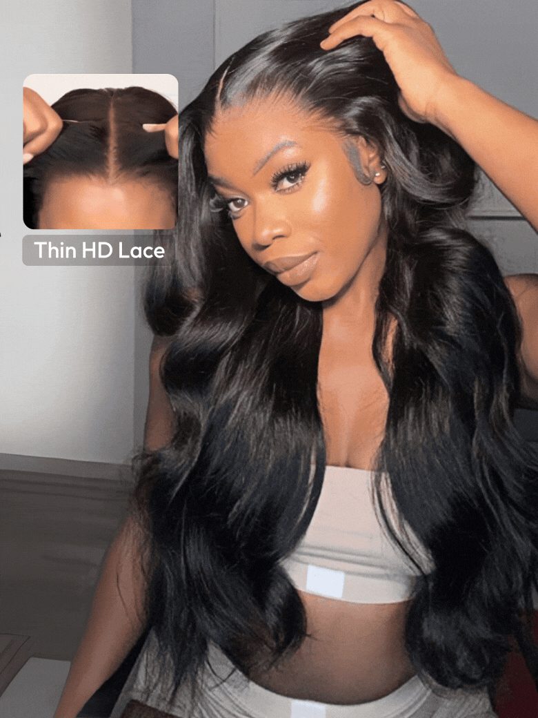 HD Bye-Bye Cap? Wig 13x4 Invisible Lace Frontal Body Wave Black Wig 180% Density