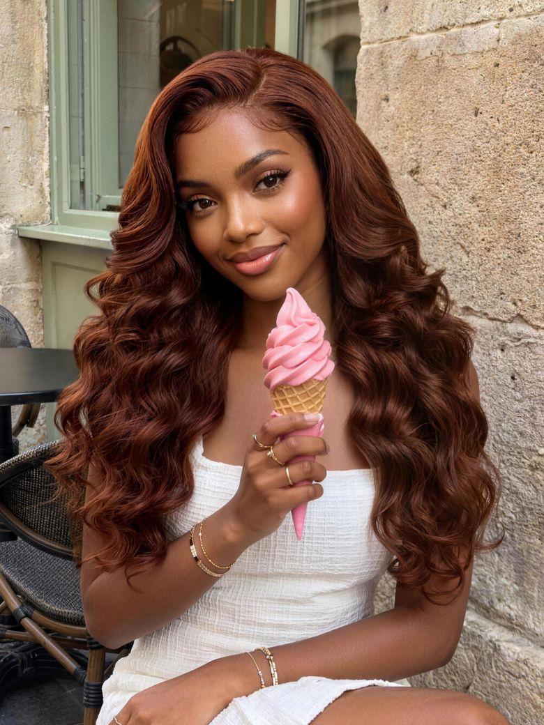 13x4 Bye Bye Slip? Lace Frontal Brown with Caramel Highlights Glueless Curly Wig with Dark Roots