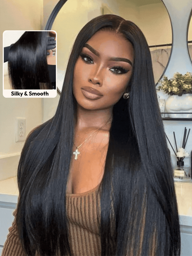 Bye Bye Knots Wig 7x5&13x4 Glueless Lace Black Straight Bleached Knots Wig No Baby Hair 150% Density