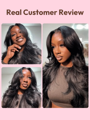 13x4 Pre-Everything Lace Frontal Black Fluffy Natural Color Loose Wave Wig WIth Banging Bangs