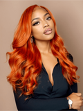 Petaluxe Ginger Hair Color  Lace Wigs Body Wave Human Hair Wavy Wig