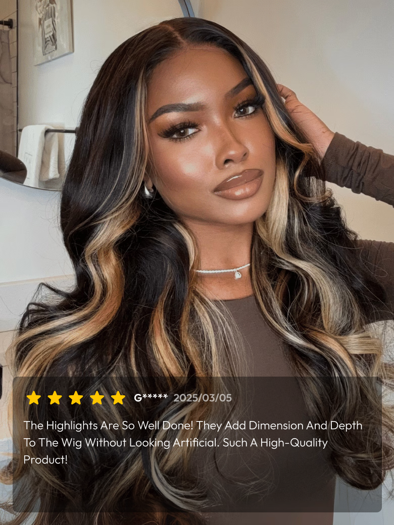 Bye-Bye Knots Wig 7x5 Lace Loose Wave Butterscotch Highlights Brown Bouncy Wig 150% Density