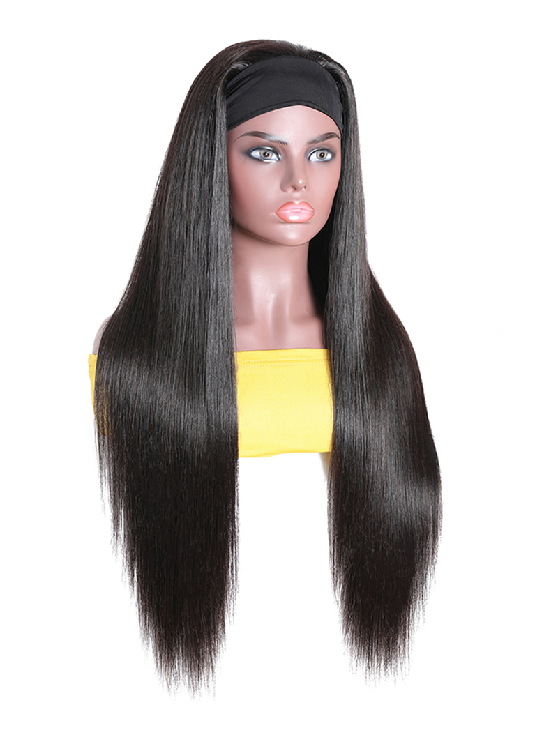 Straight Human Hair Wig Glueless Wig Virgin Hair Beginner Friendly Machine Made Headband Wig 150% Density