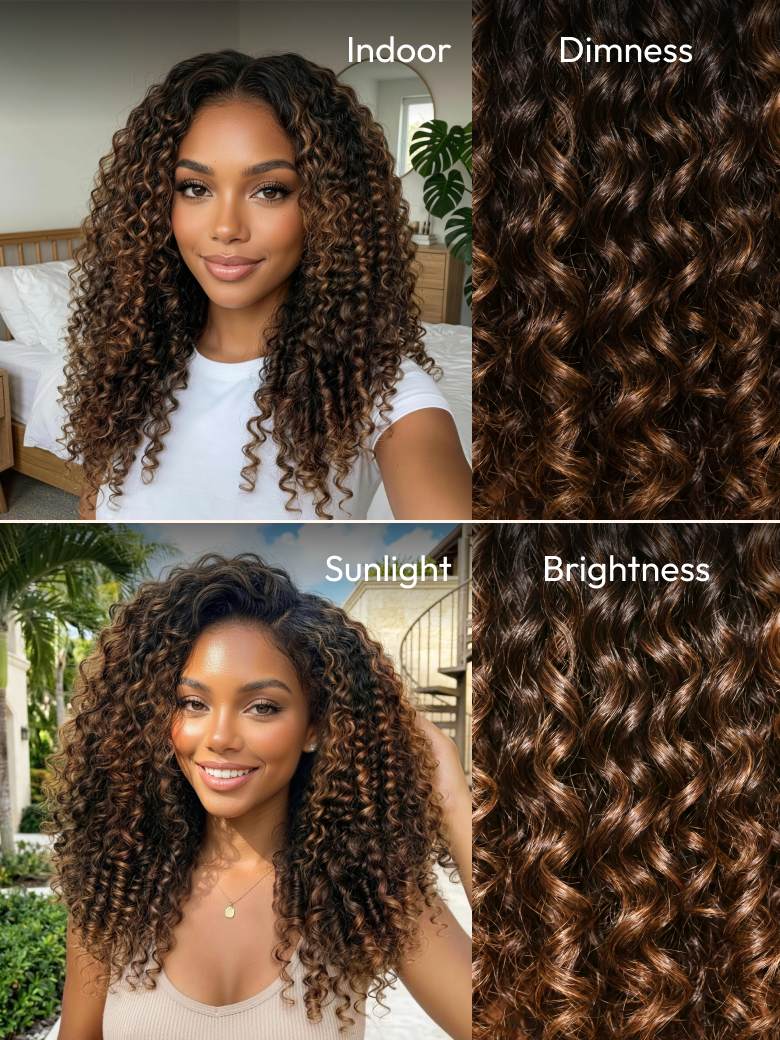 7x5 Bye Bye Slip? Glueless Lace Black to Chestnut Brown Ombre Burmese Curly With Finger Coil Ends Wig-Put On & Go With Invisi Drawstring