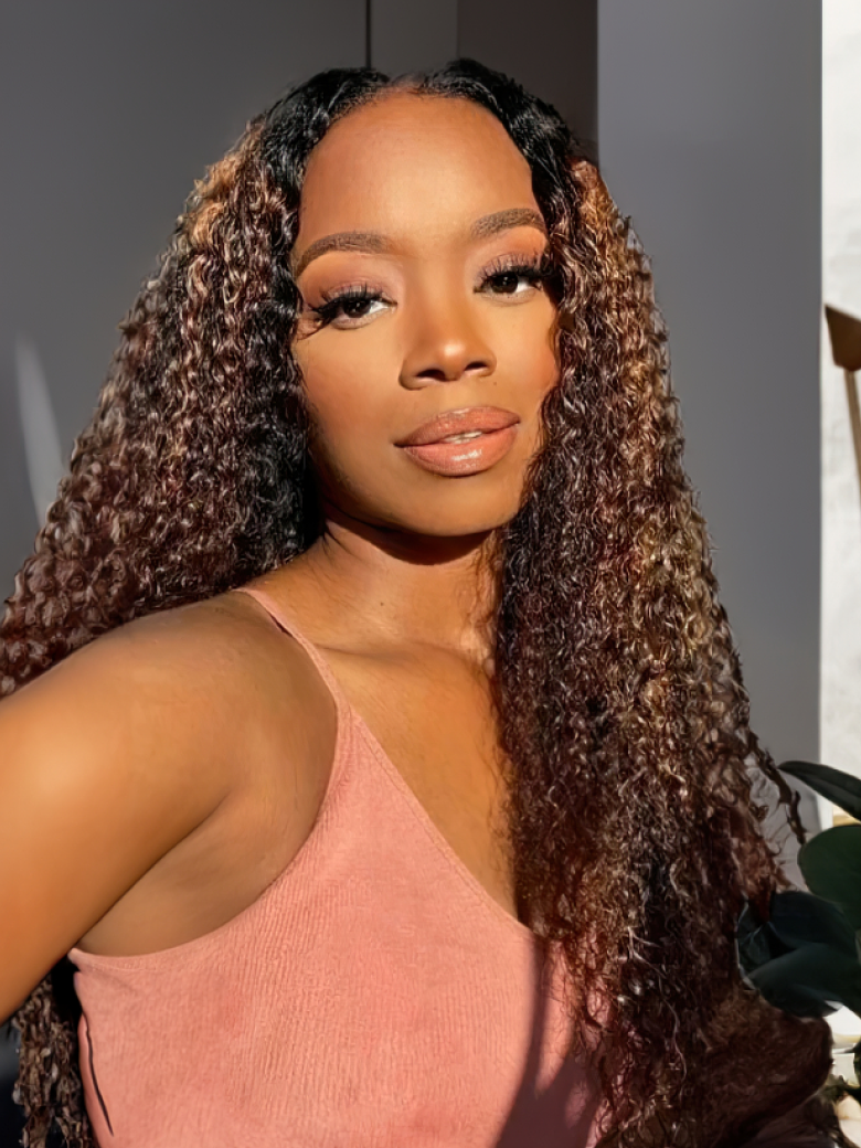 Glueless Jerry Curly New U Part Ombre Wig With Blonde Highlights
