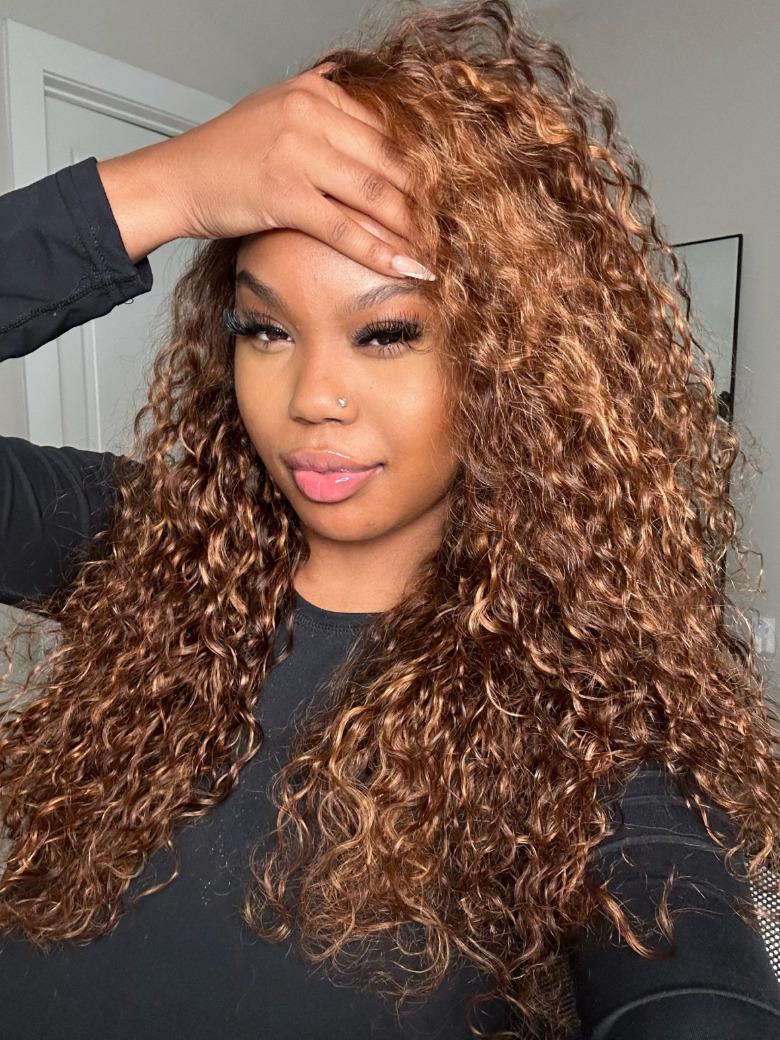 [26"=$159] 13x4 Glueless Lace Highlight Piano Brown Water Wave Wig