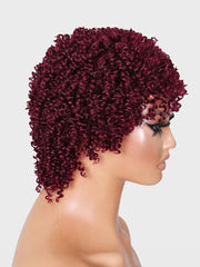 Glueless Burgundy Afro Kinky Curly 100% Human Hair Wig