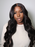 Petaluxe Fake Scalp Lace Wig Body Wave Human Virgin Human Hair Wig Middle Part Wig for African American Women Natural Balck Virgin Hair Wig
