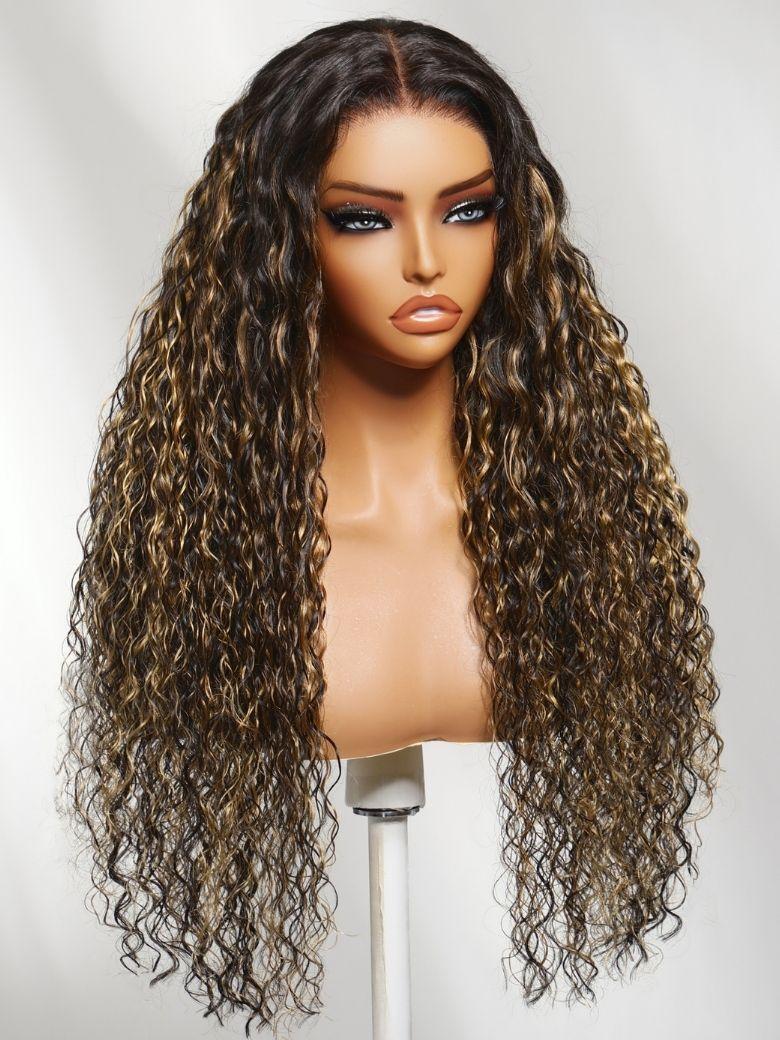 7x5 Bye Bye Slip? Lace Golden Blonde Balayage Highlights Water Wave Glueless Wig