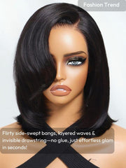 Bye-Bye Knots? 7x5 Lace Side Part Layered Wig With Side-Swept Bangs with Invisible drawstring
