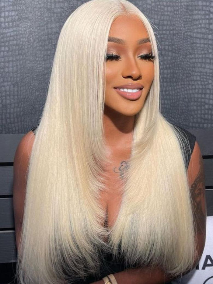Petaluxe 5x5 Invisible HD Lace Glueless Layered Butterfly Haircut180% Density Straight Blonde Wig