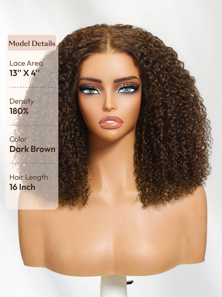 13x4 Pre-Everything? Lace Frontal Dark Brown Afro Kinky Curly Glueless Drawstring Wig
