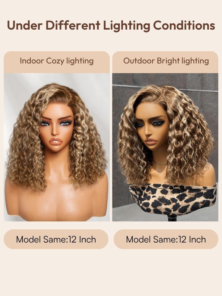 7x5 Bye-Bye Slip? Lace Honey Blonde Highlights Voluminous Curly Bob Wig