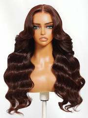 13x4 Pre-Everything? Lace Frontal Mahogany Brown Loose Wave Wig With Face Framing Layers