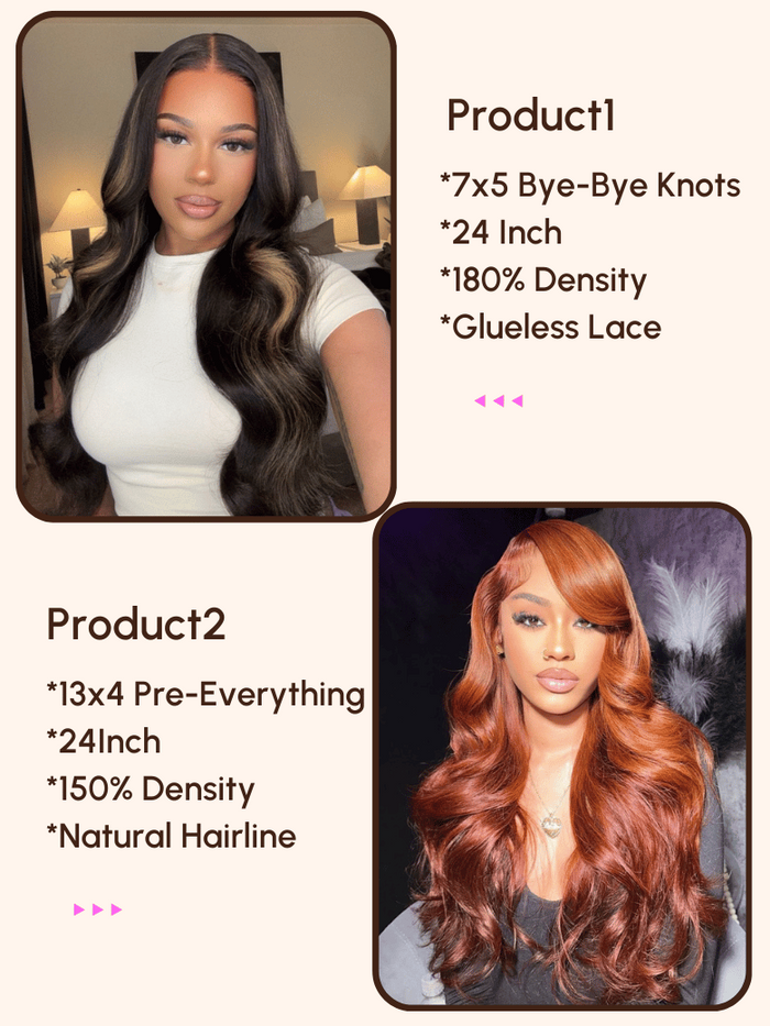 Petaluxe 2 Wigs $249 for 24" 7x5 Bye-Bye Knots 180% Density and 24" 7x5 Bye-Bye Knots 150% Density
