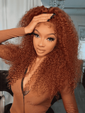 Petaluxe [From 20"] 13x4 Lace Frontal Auburn Brown Hair Color Jerry Curly Lace Wigs With Baby Hair