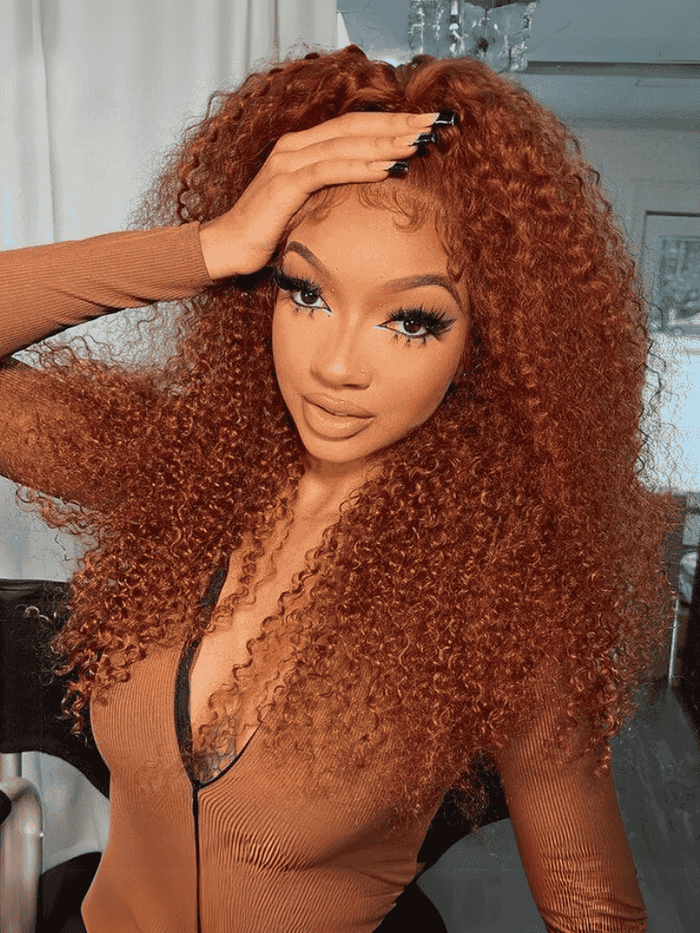 Petaluxe [From 20"] 13x4 Lace Frontal Auburn Brown Hair Color Jerry Curly Lace Wigs With Baby Hair