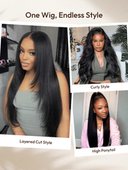 Bye Bye Knots? Wig 7x5 Glueless Lace Black Yaki Straight Wig With Elastic Drawstring 360 Cozy Hug