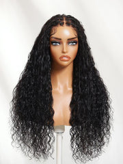 Bye-Bye Knots™ 7x5 Lace Black Water Wave Wig with Locs with Invisi Drawstring