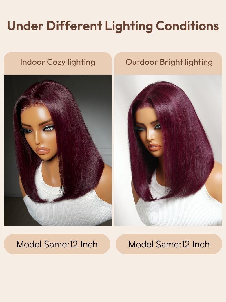 13x4 Bye Bye Slip? Lace Frontal Black Cherry Sleek Straight Bob Glueless Wig with Invisi Drawstring