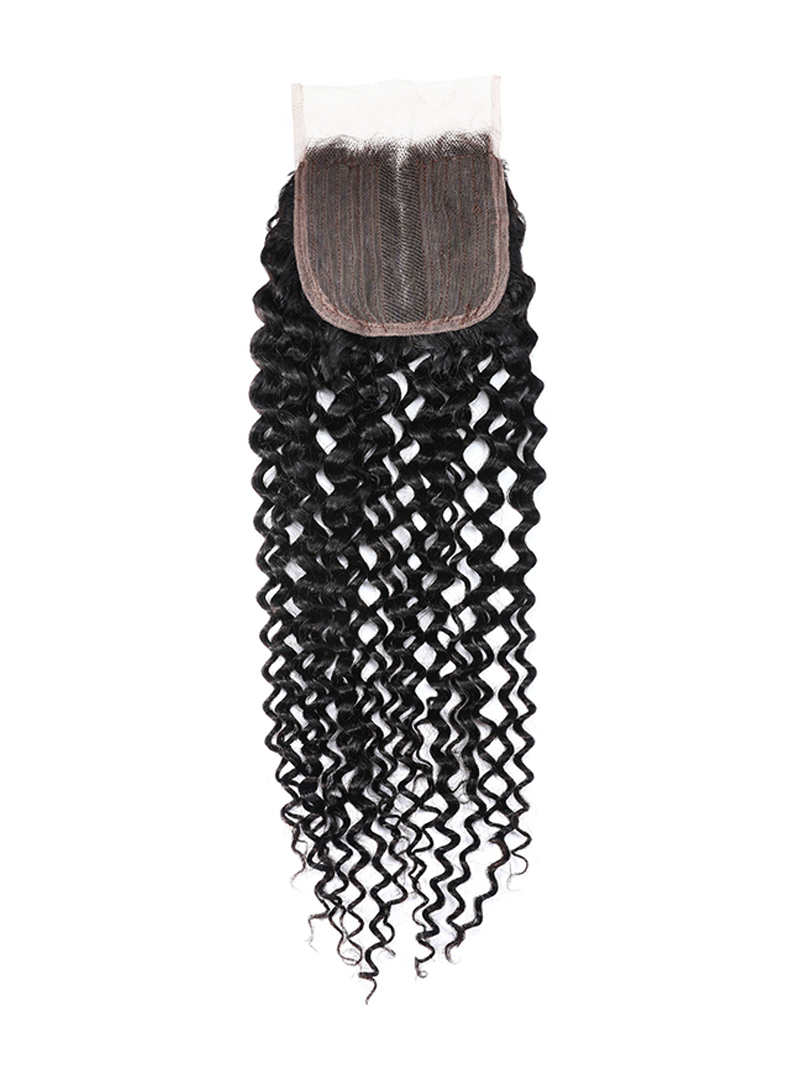Jerry Curly Hair 4 Bundles with Upgrade T Part Closure Middle Part Virgin Hair for Women