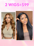 Petaluxe TWO Wigs $99 | 13x5x0.5 Middle Part Highlight Body Wave & Kinky Straight Real Scalp U Part Glueless Wig