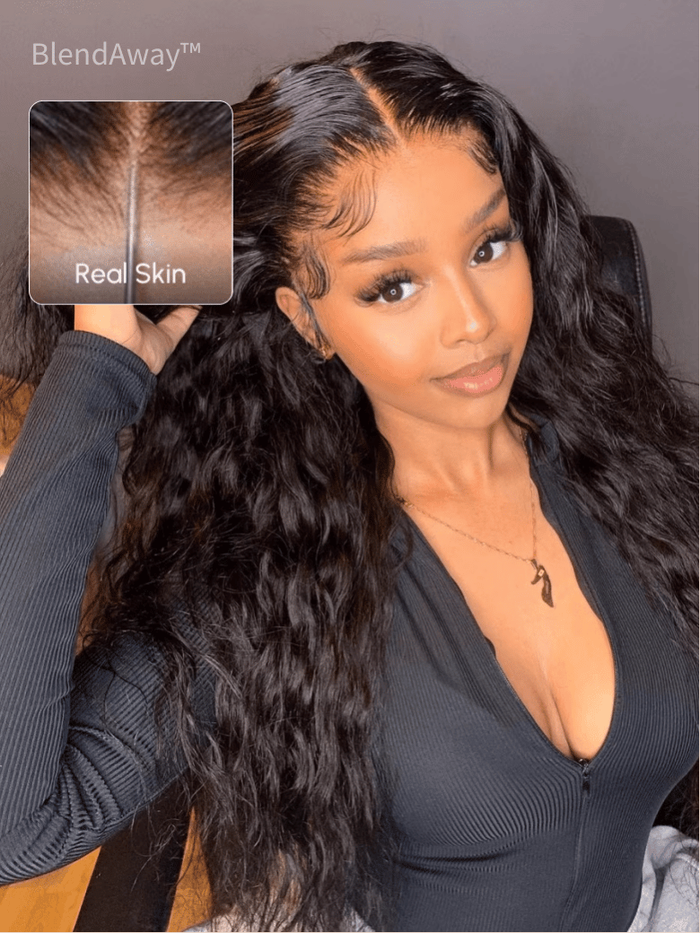 Petaluxe 5x5 Thin HD BlendAway Lace Closure Glueless Water Wave Wig with Bleached Knots Match All Skin Tones 150% Density