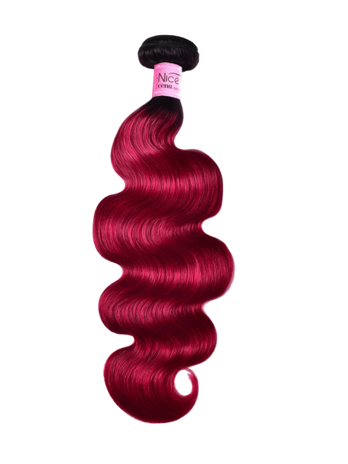 Petaluxe Pre-Colored Human Hair Weave #TB Burgundy Color Body Wave & Straight Hair Bundles 1 Bundle Deals Icenu Series