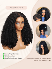 7x5 Bye Bye Slip?Glueless Lace Black to Chestnut Brown Ombre Burmese Curly With Finger Coil Ends Wig-Put On & Go With Invisi Drawstring