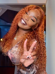 [22in=$106] Hot Ginger Color Glueless Lace Jerry Curly Human Hair Lace Part Wig 150% Density