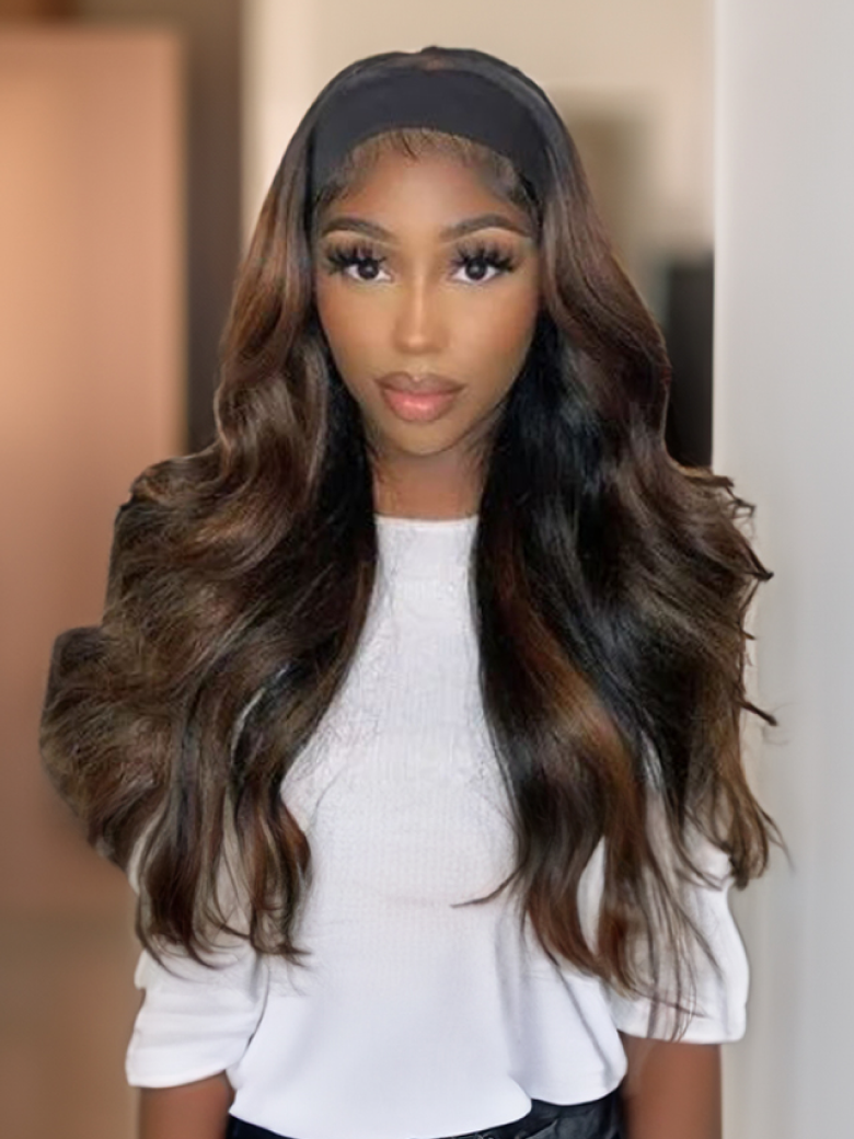 Tiktok Super Sale Bronde Balayage Highlight Ombre Body Wave Headband Wig