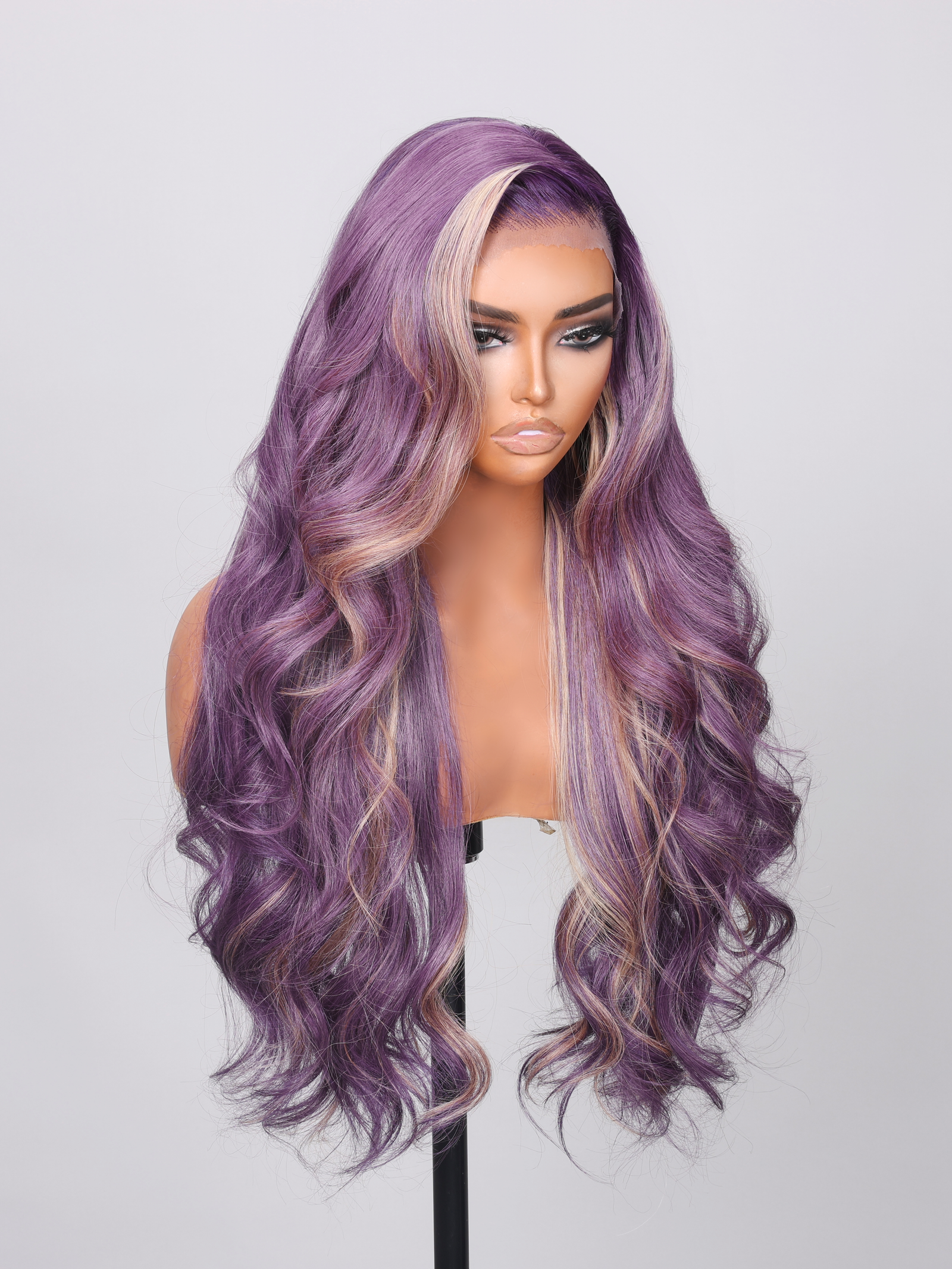 13X4 Lace Front Smoky Purple With Platinum Highlights Loose Wave Wig