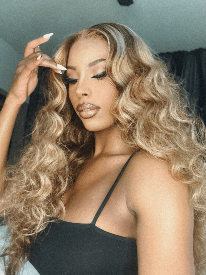 Petaluxe [BOGO FREE]Honey Blonde Ombre Highlight Body Wave Glueless U Part Wig 150% Density