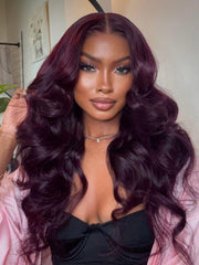7x5 Bye-Bye Knots? & 13x4 Pre-Everything? Lace Frontal Purple Black Cherry Layered Straight & Loose Wave With Invisi Drawstring Wig