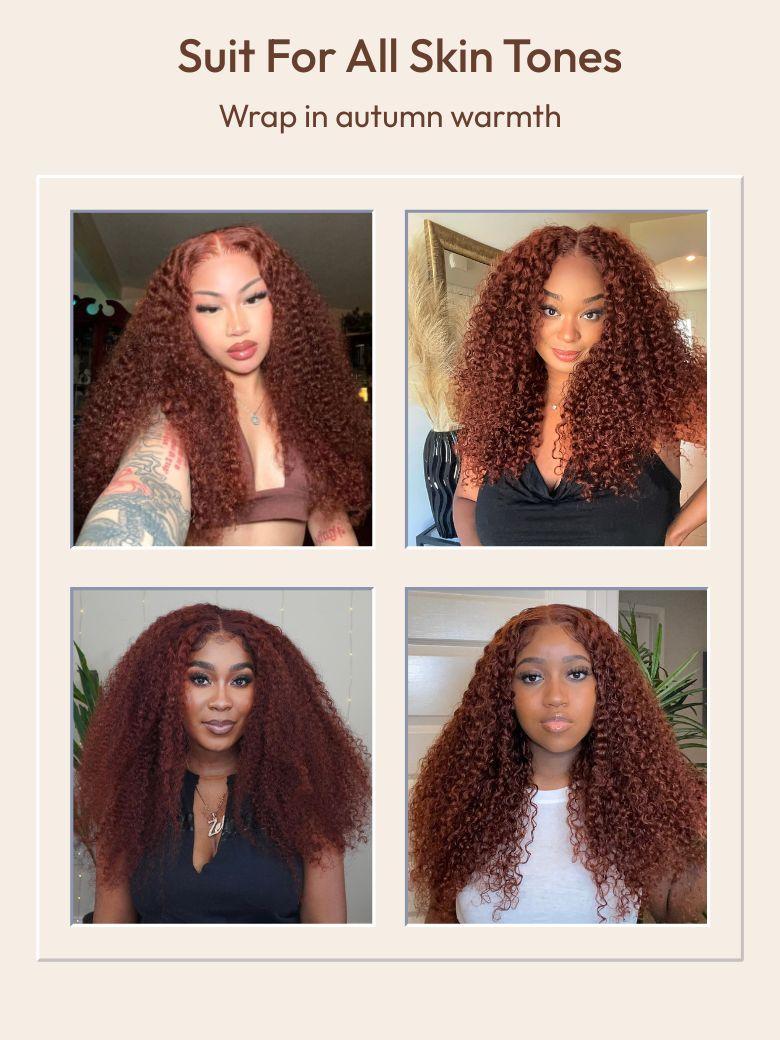 7x5 Bye-Bye Knots? Wig Glueless Lace Sunset Jerry Curly & 13x4 Pre Everything Kinky Curly for Reddish Brown Drawstring Wig With Bleached Knots