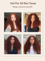7x5 Bye-Bye Knots? Wig Glueless Lace Sunset Jerry Curly & 13x4 Pre Everything Kinky Curly for Reddish Brown Drawstring Wig With Bleached Knots