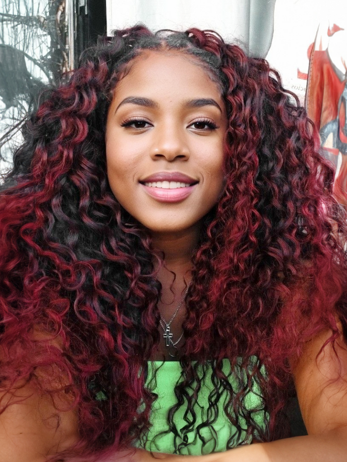 Petaluxe 13x4 Lace Front Burgundy Highlighted Cute Curly Wig