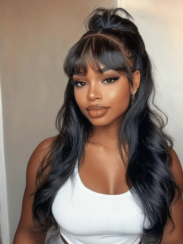 Petaluxe [Glueless Wig 180% Density] 7x5 Bye-Bye Knots? Lace 180% Density Fluffy Natural Loose Wave Curtain Bangs Wig Limited Sale Beginner Friendly