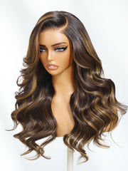 Bye-Bye Knots? 7x5 Lace Brown with Chocolate Caramel Highlights Body Wave Glueless Drawstring Wig