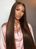 Petaluxe [Get 24" for the Price of 22"] 4x4 Pre-Cut Lace Chocolate Brown Yaki Straight Bye Bye Knots Glueless With Drawstring Wig