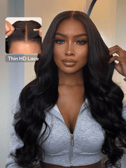 13x4 HD Bye-Bye Cap? Wig Invisible Lace Frontal Bouncy Body Wave Black Wig