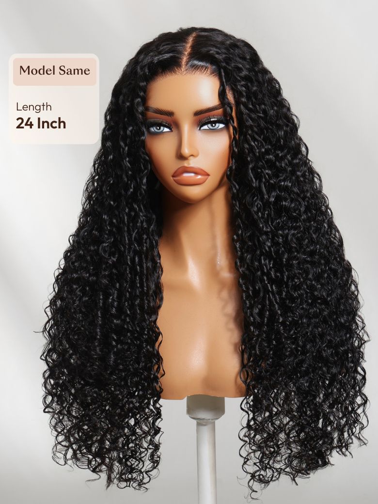 Bye-Bye Knots? 7x5 Lace Black Defined Coils 3C-4A Blend Curly Wig with Invisi Drawstring