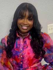 7x5 ByeBye Knots? Lace Bouncy Black Fluffy Natural Loose Wave Curtain Bangs Wig