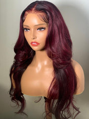 13x4 Lace Front Layered Burgundy Ombre Wig With Dark Roots