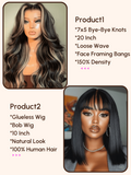 Petaluxe $169=2 Wigs | 20" 7x5 Bye-Bye Knots Wig and 10" Bob Wig with Bang