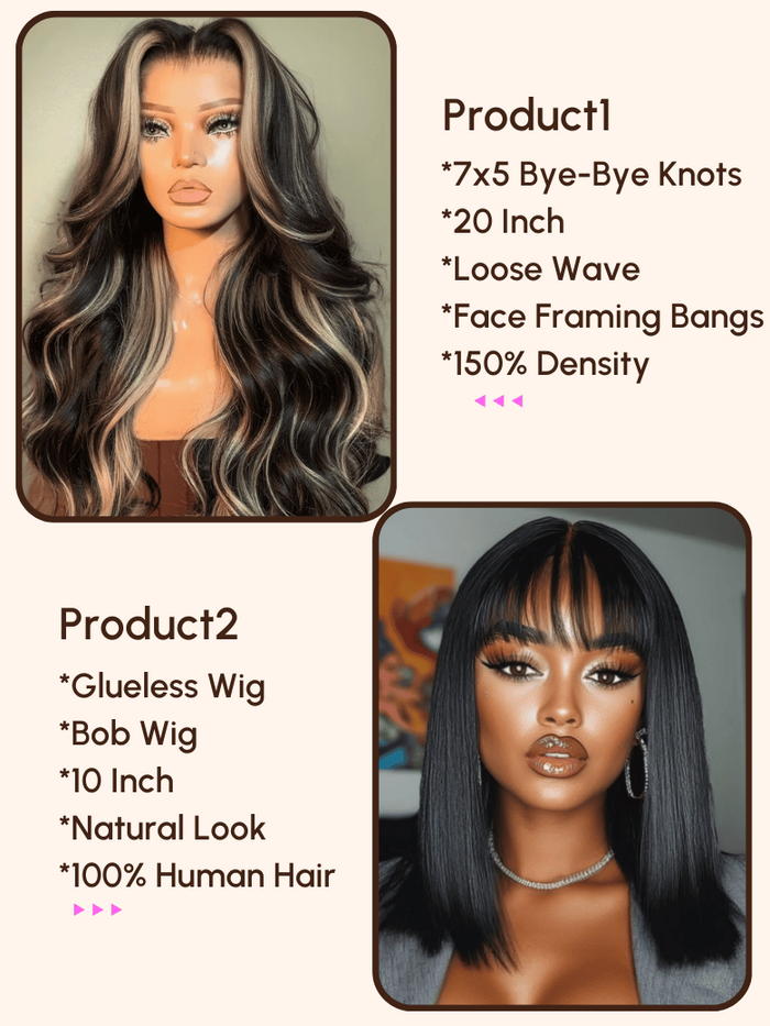Petaluxe $169=2 Wigs | 20" 7x5 Bye-Bye Knots Wig and 10" Bob Wig with Bang
