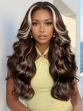 Petaluxe 7x5 Bye Bye Slip? Lace Chocolate Brown Loose Wave Drawstring Wig with Platinum Blonde Highlighted Face Framing Layers